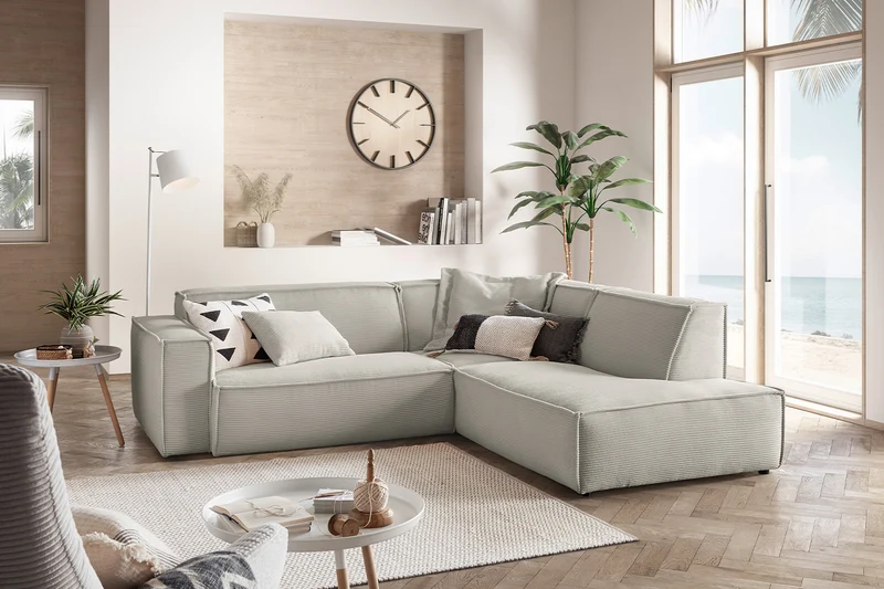 KAWOLA Sofa SAMU Ecksofa Cord steingrau