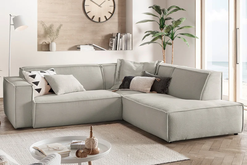 KAWOLA Sofa SAMU Ecksofa Cord steingrau