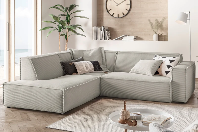 KAWOLA Sofa SAMU Ecksofa Cord steingrau