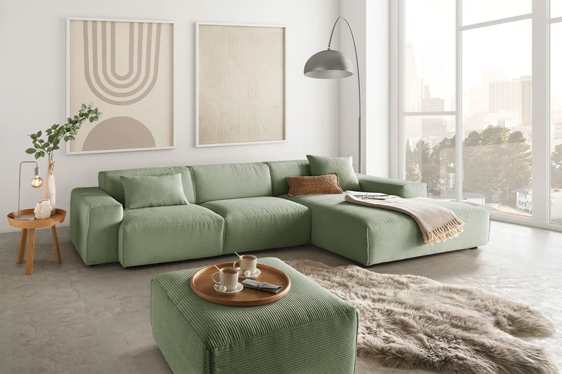 KAWOLA Sofa RANI Ecksofa Cord olivgrün