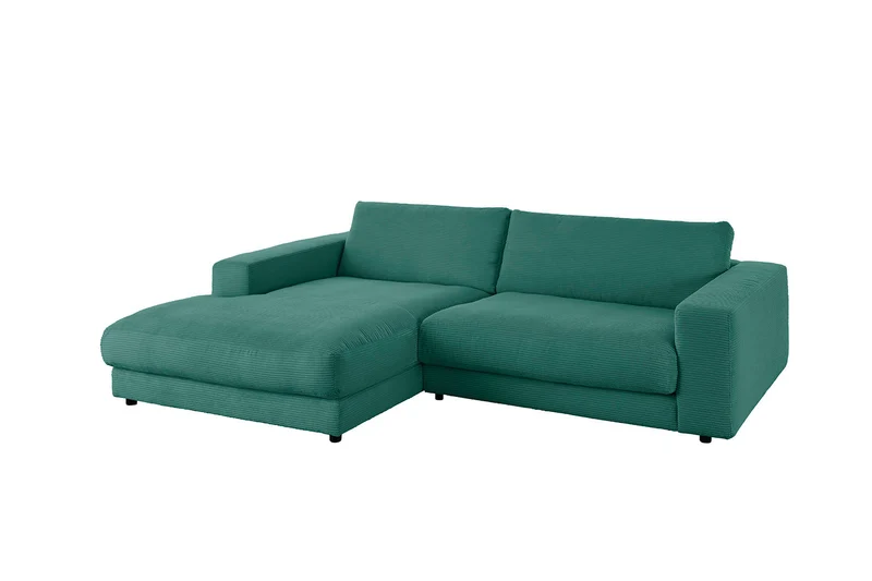 KAWOLA Sofa MADELINE Ecksofa mit Longchair Cord smaragd