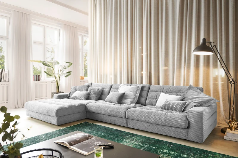KAWOLA Sofa LANA XL Ecksofa Cord hellgrau