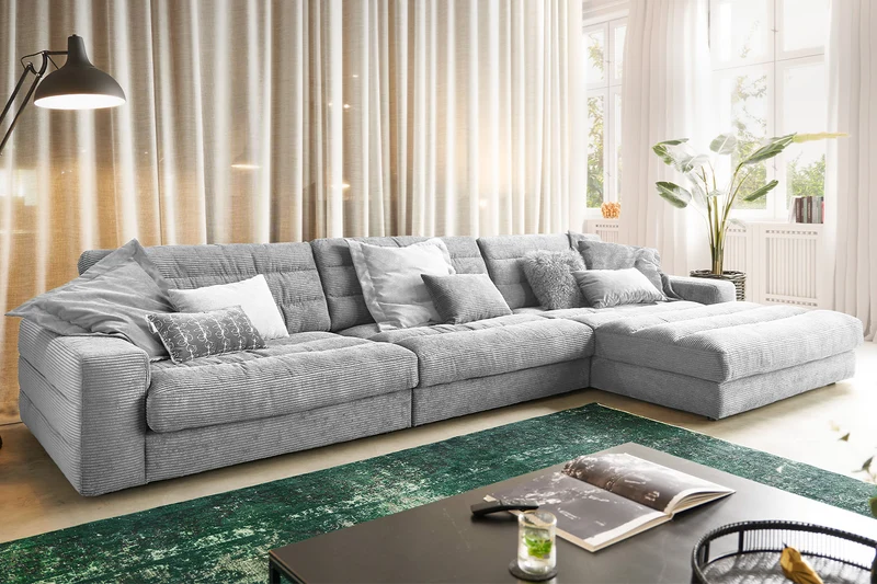 KAWOLA Sofa LANA XL Ecksofa Cord hellgrau