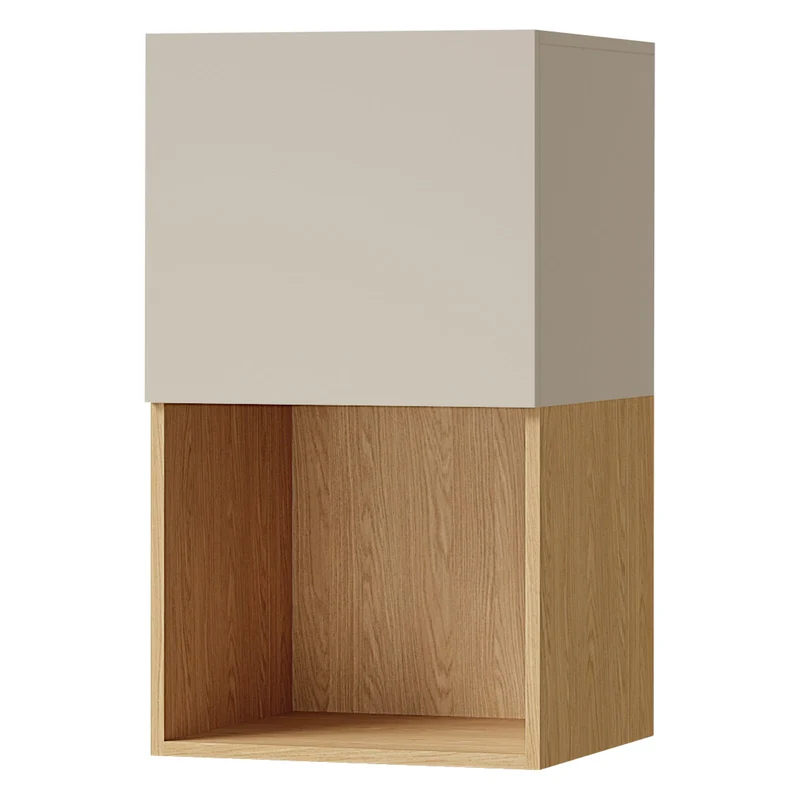 Lorin Hängeschrank 45 cm mit 1 Tür und offenem Fach – Kaschmir / Frühlingseiche
