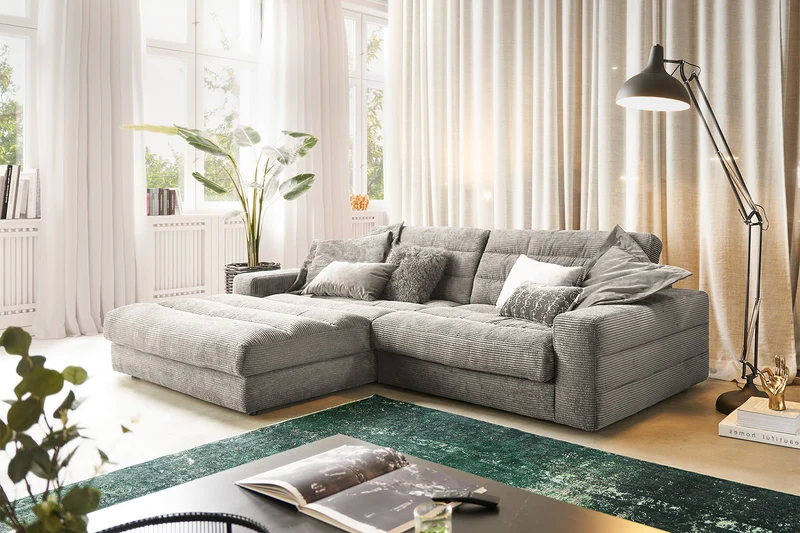KAWOLA Sofa LANA Ecksofa Cord steingrau