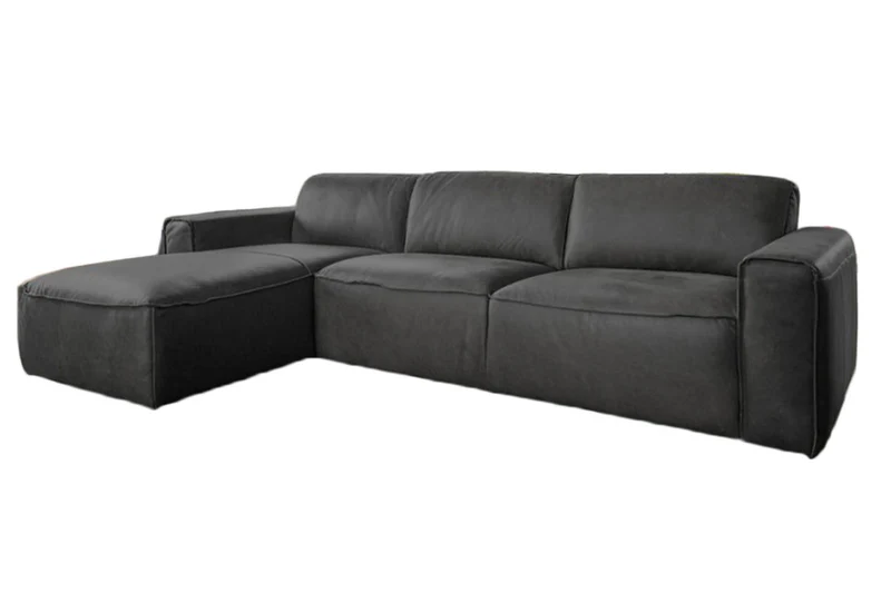 KAWOLA Ecksofa EXTRA Sofa Leder grau Recamiere links groß mit manueller Sitztiefenverstellung