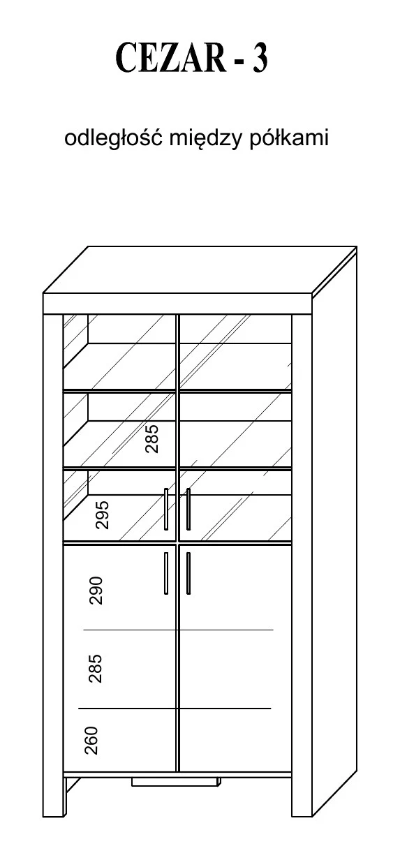 Cezar Vitrine 100 cm mit 2 Glastüren und 2 Türen – Sonoma Eiche
