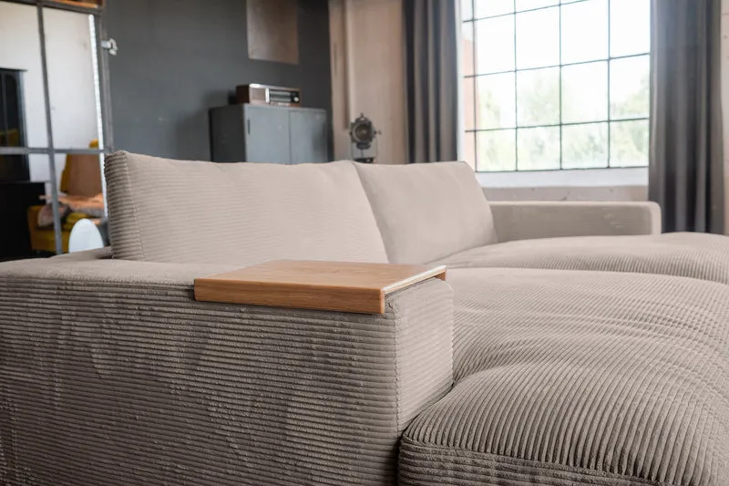 KAWOLA Big Sofa MADELINE Cord taupe mit Hocker und 4 Zierkissen