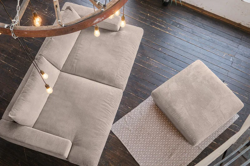 KAWOLA Big Sofa MADELINE Cord taupe mit Hocker und 4 Zierkissen