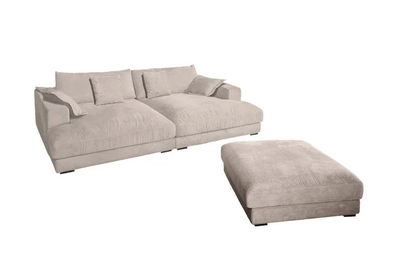 KAWOLA Big Sofa MADELINE Cord taupe mit Hocker und 4 Zierkissen