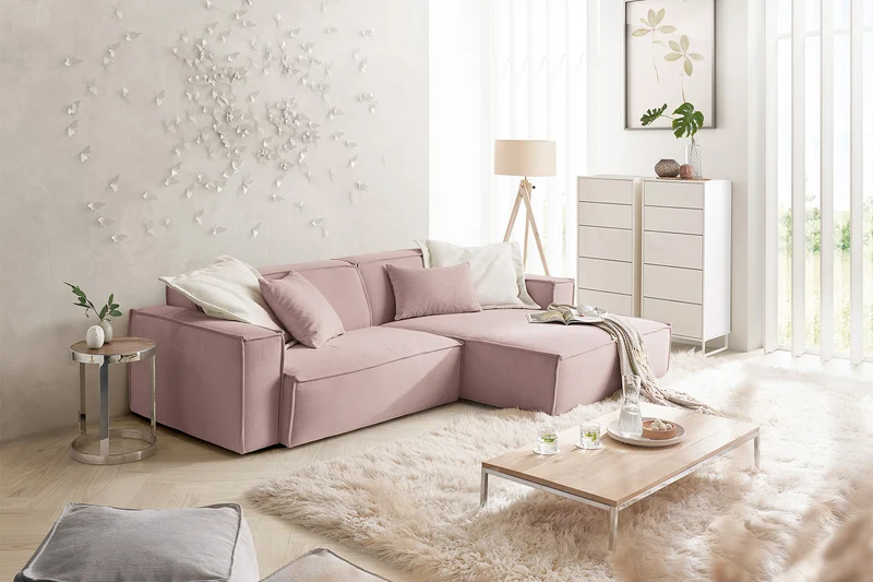 KAWOLA Sofa SAMU Ecksofa Feincord rosa