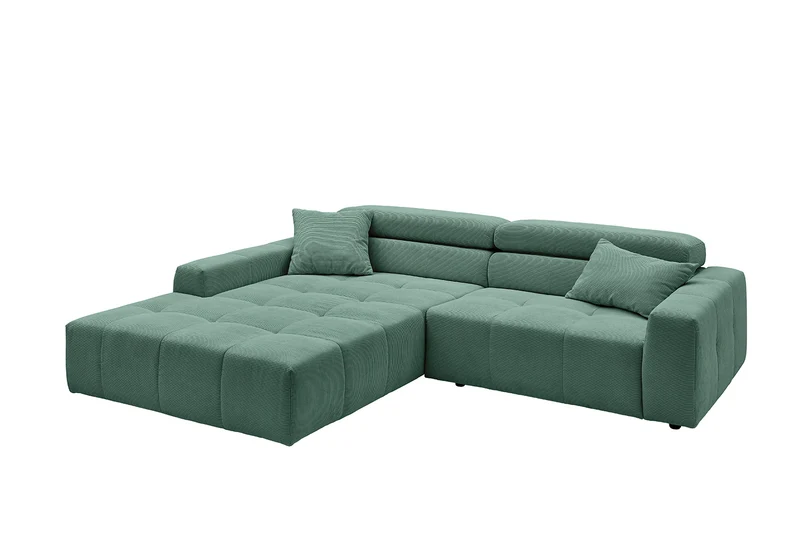 KAWOLA Sofa RENO Ecksofa Feincord grün