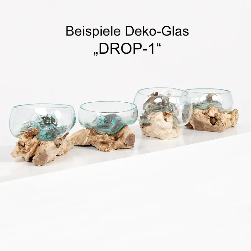 Deko-Glas DROP-1 ca. 15cm Teak Natural Handarbeit, mundgeblasen