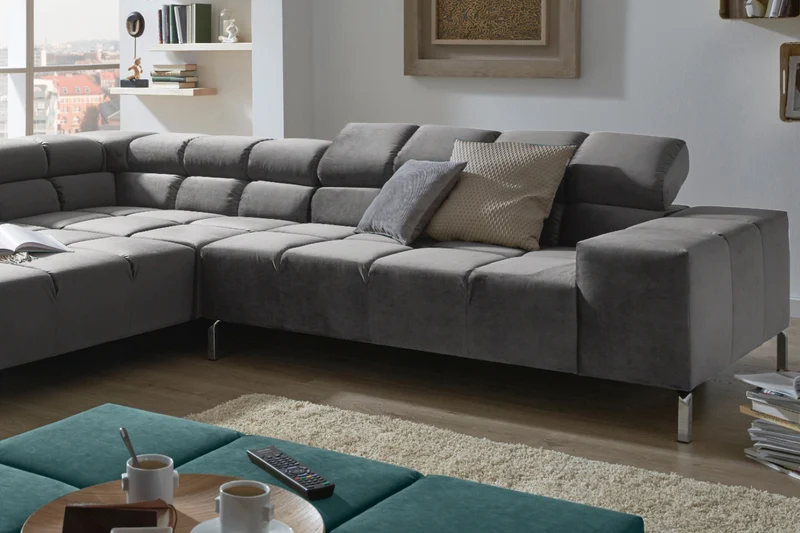 KAWOLA Sofa NELSON Ecksofa Velvet stone