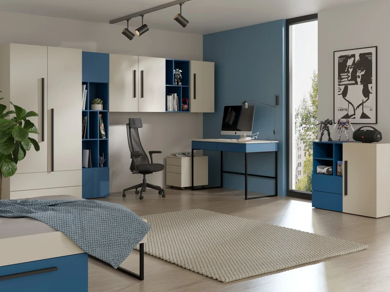 Lorin Hängeschrank 45 cm mit 1 Tür und offenem Fach – Kaschmir / Meeresblau