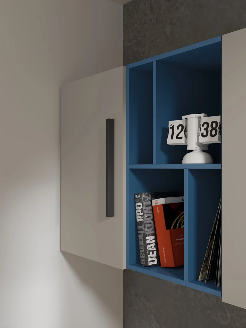Lorin Hängeschrank 45 cm mit 1 Tür und offenem Fach – Kaschmir / Meeresblau
