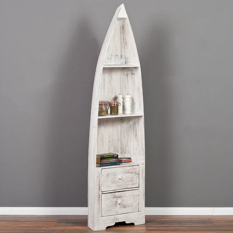 Massivholz Bootsregal / Bücherregal LACI White Wash 195cm