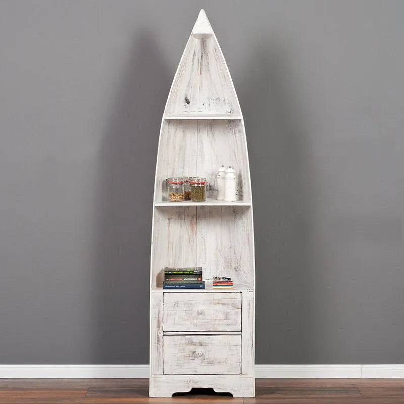 Massivholz Bootsregal / Bücherregal LACI White Wash 195cm