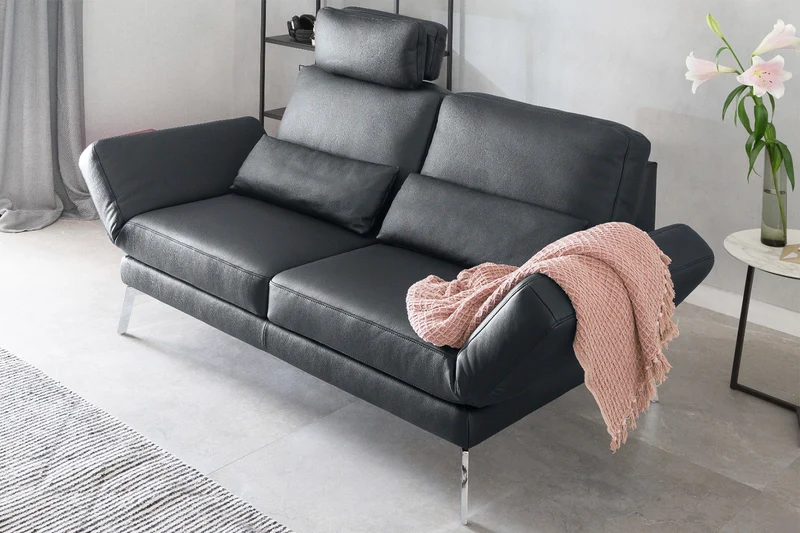 KAWOLA Sofa HURRICANE 2-Sitzer Leder schwarz