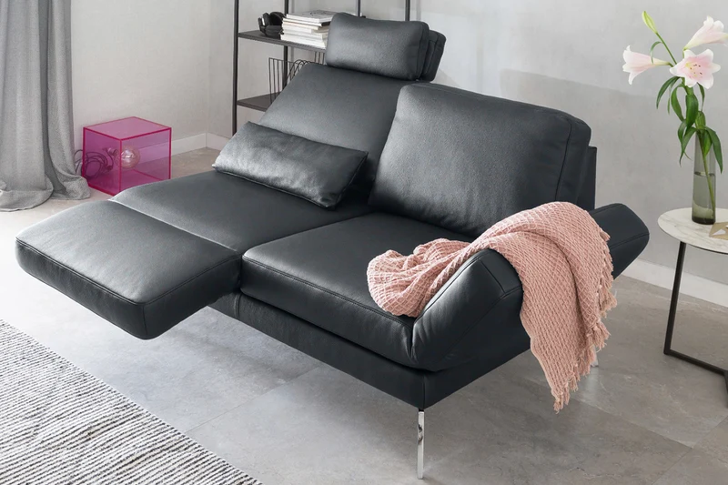 KAWOLA Sofa HURRICANE 2-Sitzer Leder schwarz