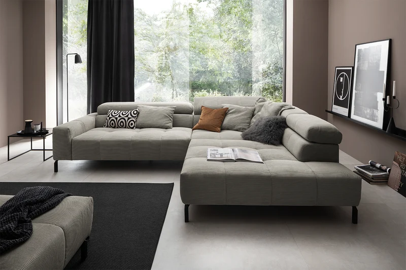 KAWOLA Sofa OHIO Ecksofa Feincord grau