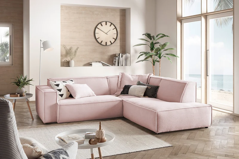 KAWOLA Sofa SAMU Ecksofa Cord rosa