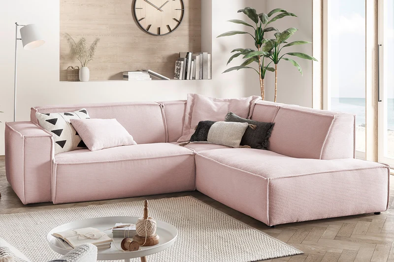 KAWOLA Sofa SAMU Ecksofa Cord rosa