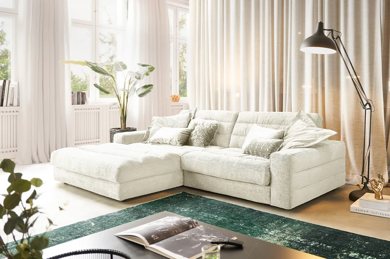 KAWOLA Sofa LANA Ecksofa Cord cremeweiß