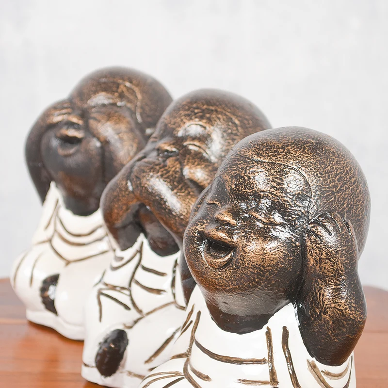 3er Set SHAOLIN Figuren Weiß aus Zement Buddha Figur Dekoration