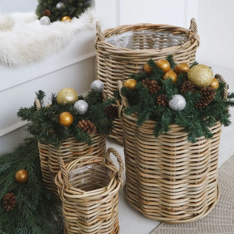 Natur Rattankorb BAKUL rund Grey 30cm Pflanzkorb Inlay Griffe