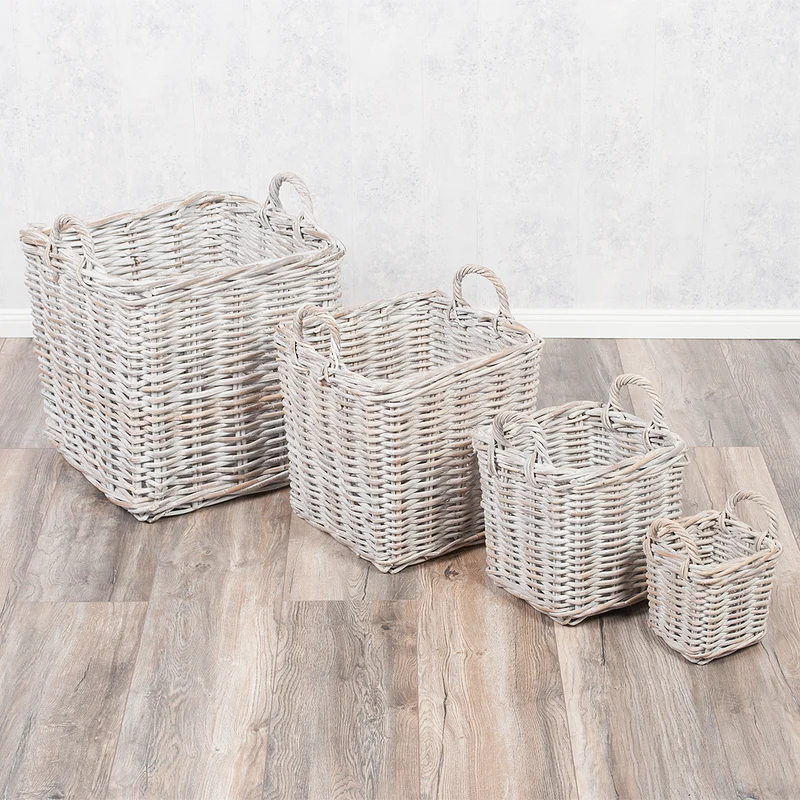 Rattankorb BAKUL eckig White 50x50cm mit Griffen