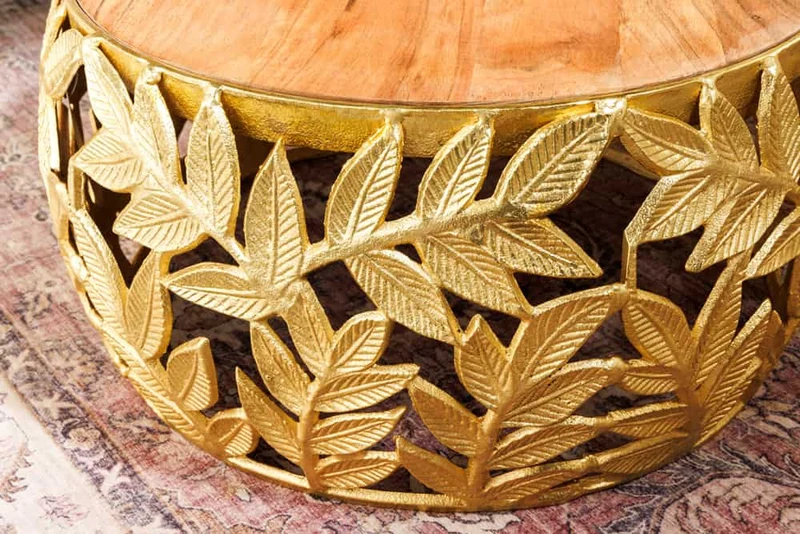 Extravagantes Couchtisch-Set RIXOS-Leaf ca.70cm Metall Akazie