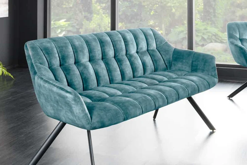 Moderne Sitzbank LYON 165cm Samt petrol mit Lehnen