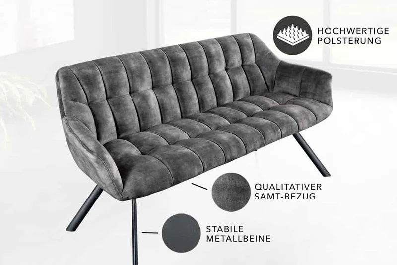 Moderne Sitzbank LYON 165cm mit Lehnen grau Metallgestell schwarz