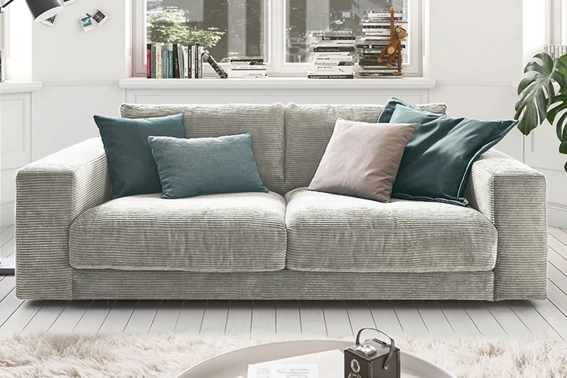 KAWOLA Sofa MADELINE 2-Sitzer Cord hellgrau