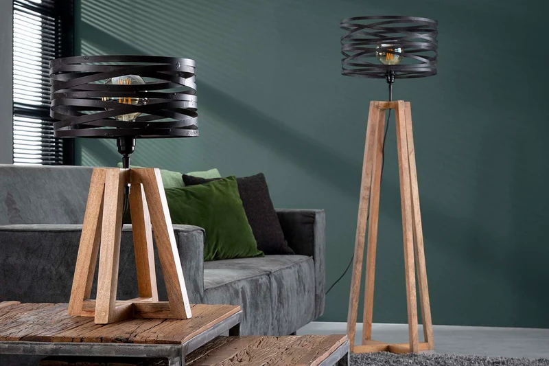 KAWOLA Stehleuchte DALIAN Stehlampe Holz/Metall schwarz