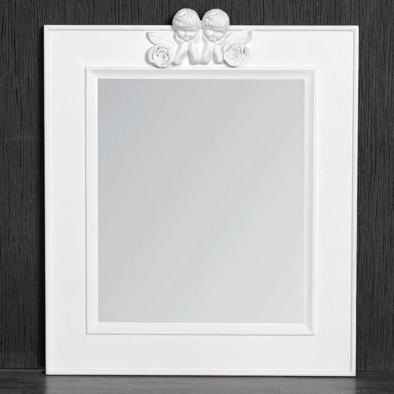Spiegel ANGELO mit Engel-Ornament weiss 48x40cm Holzrahmen