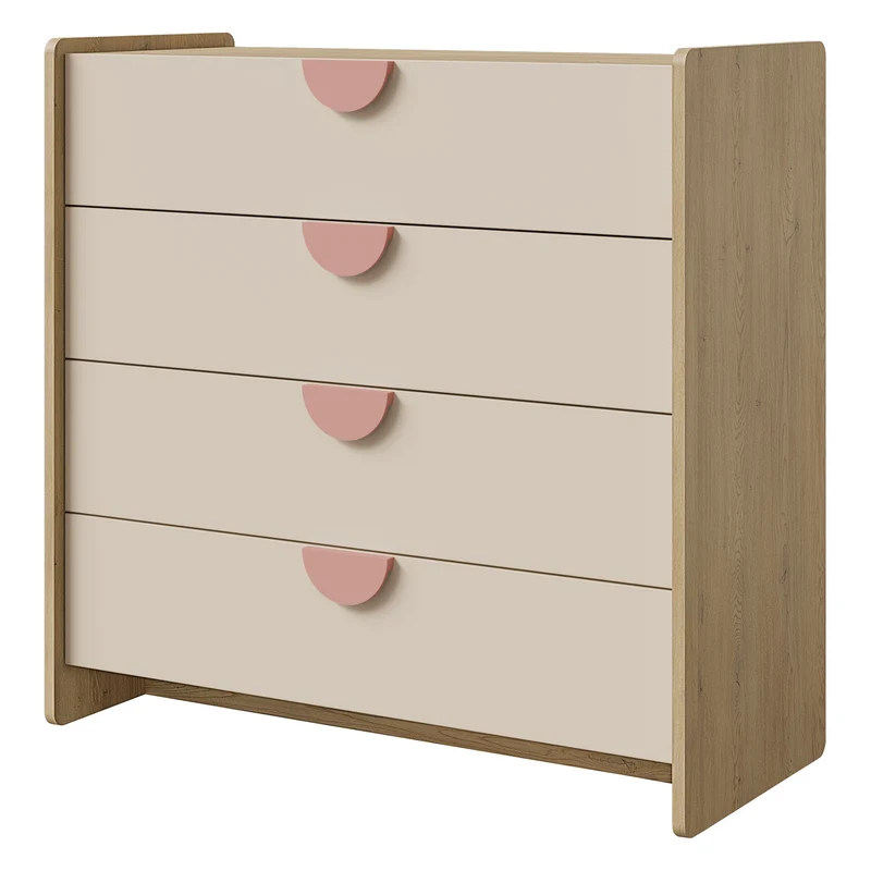 Lexi Kommode 93 cm mit 4 Schubladen – Cremona Eiche / Macadamia / Puderrosa