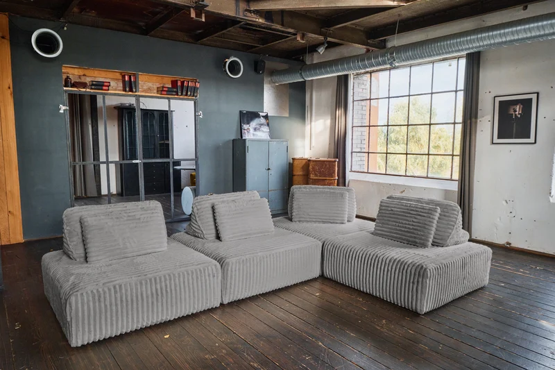 KAWOLA Modulsofa WIOLO SOFT 4 Module 4 Rückenkissen Weicher Breitcord grau