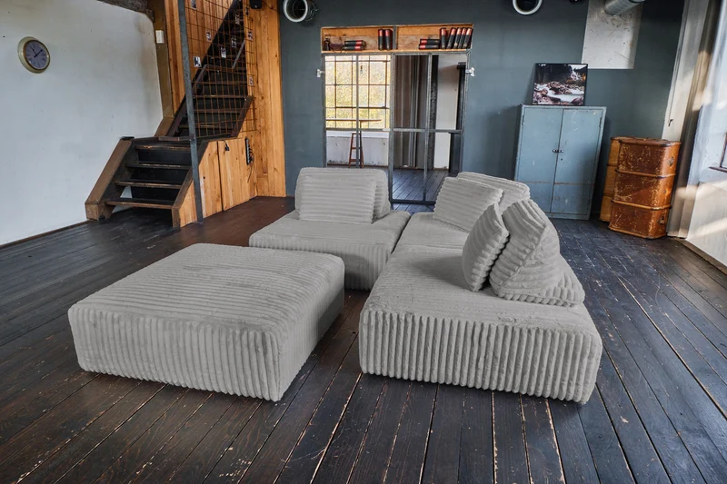 KAWOLA Modulsofa WIOLO SOFT 4 Module 4 Rückenkissen Weicher Breitcord grau