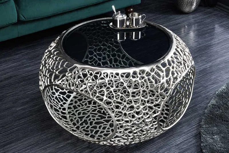 Design Couchtisch RIXOS schwarz 75cm Metall silber Handarbeit