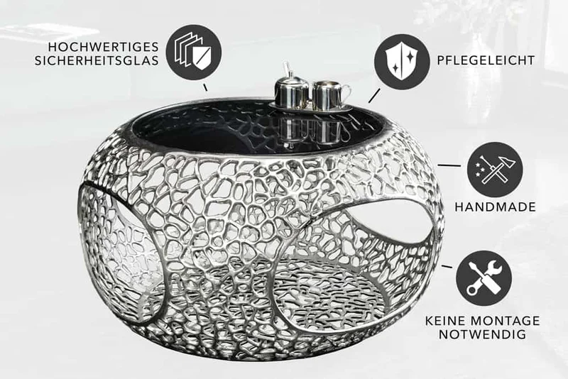 Design Couchtisch RIXOS schwarz 75cm Metall silber Handarbeit
