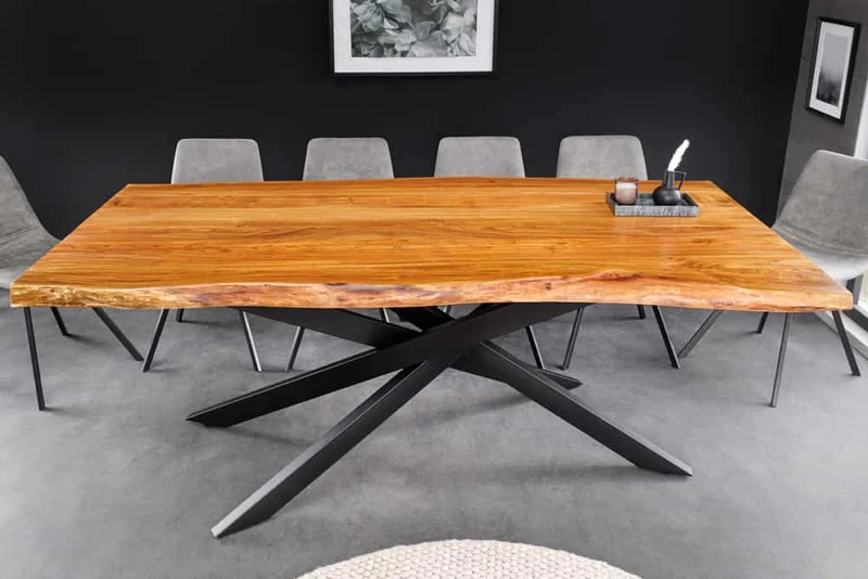 Baumkante Esstisch ARBOL 200cm massive 60mm Akazie Design-Gestell