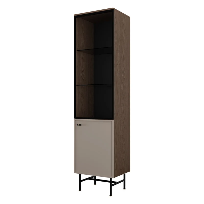 Elora Standvitrine 50 cm mit 1 Glastür und 1 Tür – Baltic Storm / Toffee