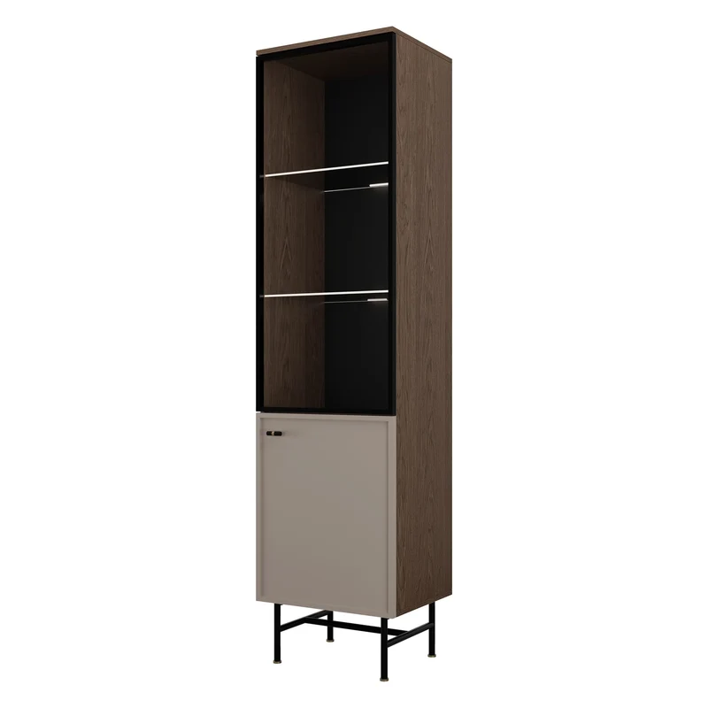 Elora Standvitrine 50 cm mit 1 Glastür und 1 Tür – Baltic Storm / Toffee