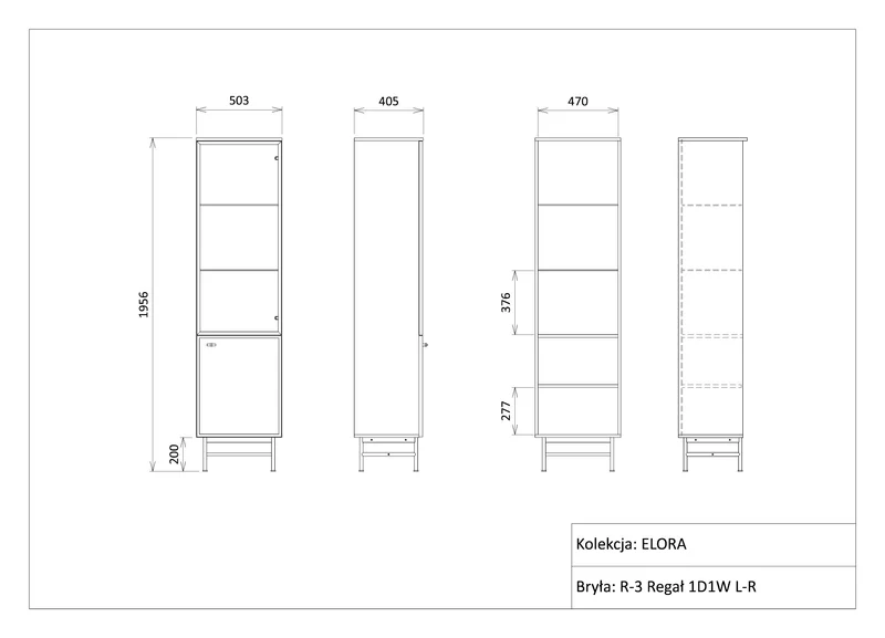 Elora Standvitrine 50 cm mit 1 Glastür und 1 Tür – Baltic Storm / Toffee