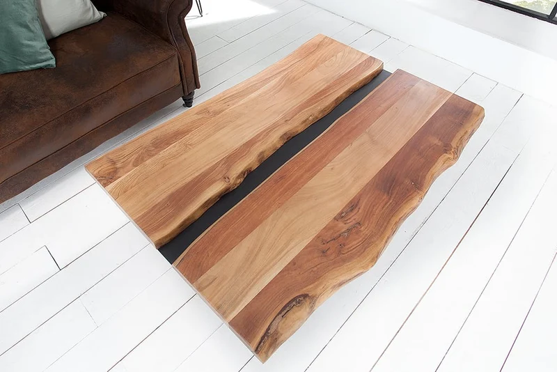 Design Couchtisch DIVISIO 105cm Akazie natural Baumkante