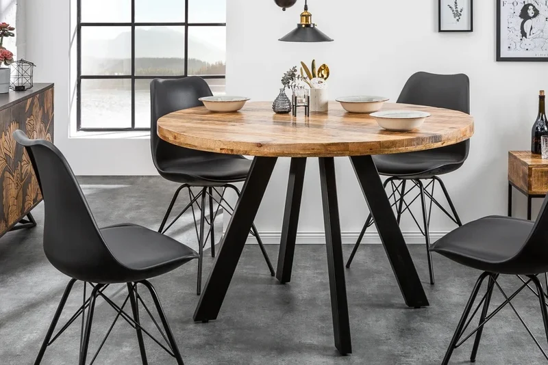 Industrie-Look Esstisch ARTE 120cm rund Mangoholz natural