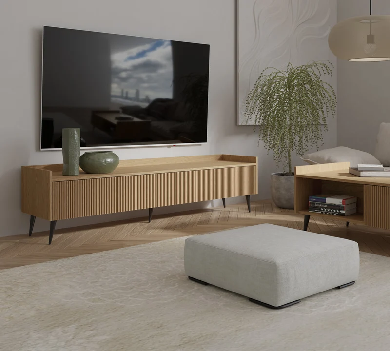 Ademo TV-Lowboard 120 cm mit 2 Klappen – Frühlingseiche