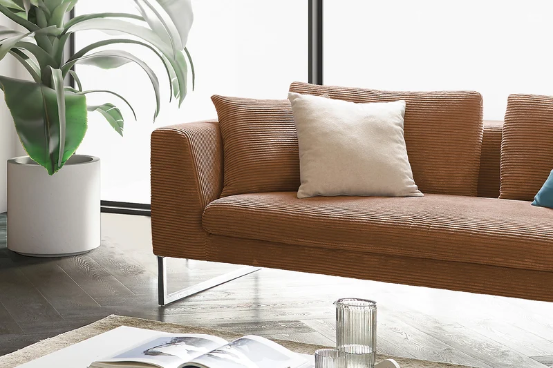 KAWOLA Sofa ARIAN 2,5-Sitzer Metallkufe chrom Cord rost